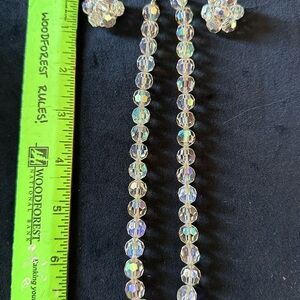 Crystal Aurora Borealis Bead Necklace and Earrings Set - Clear